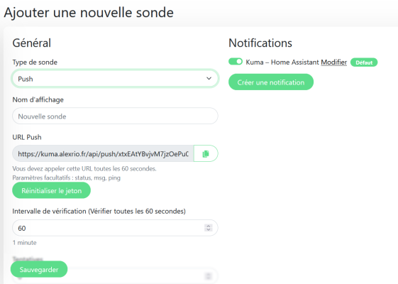 Formulaire de création d’une sonde push